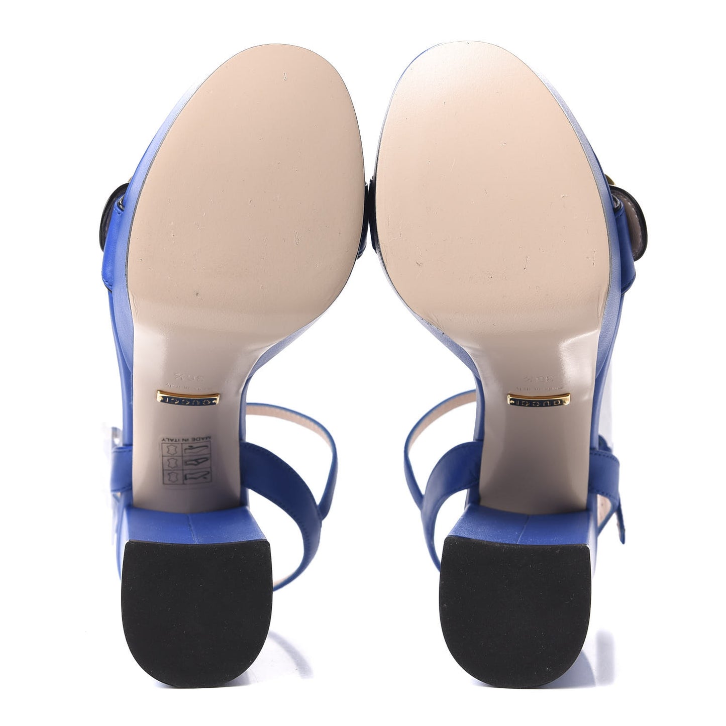 Calfskin GG Marmont Ankle Wrap 30/115mm Platform Sandals 36.5 Bright Blue