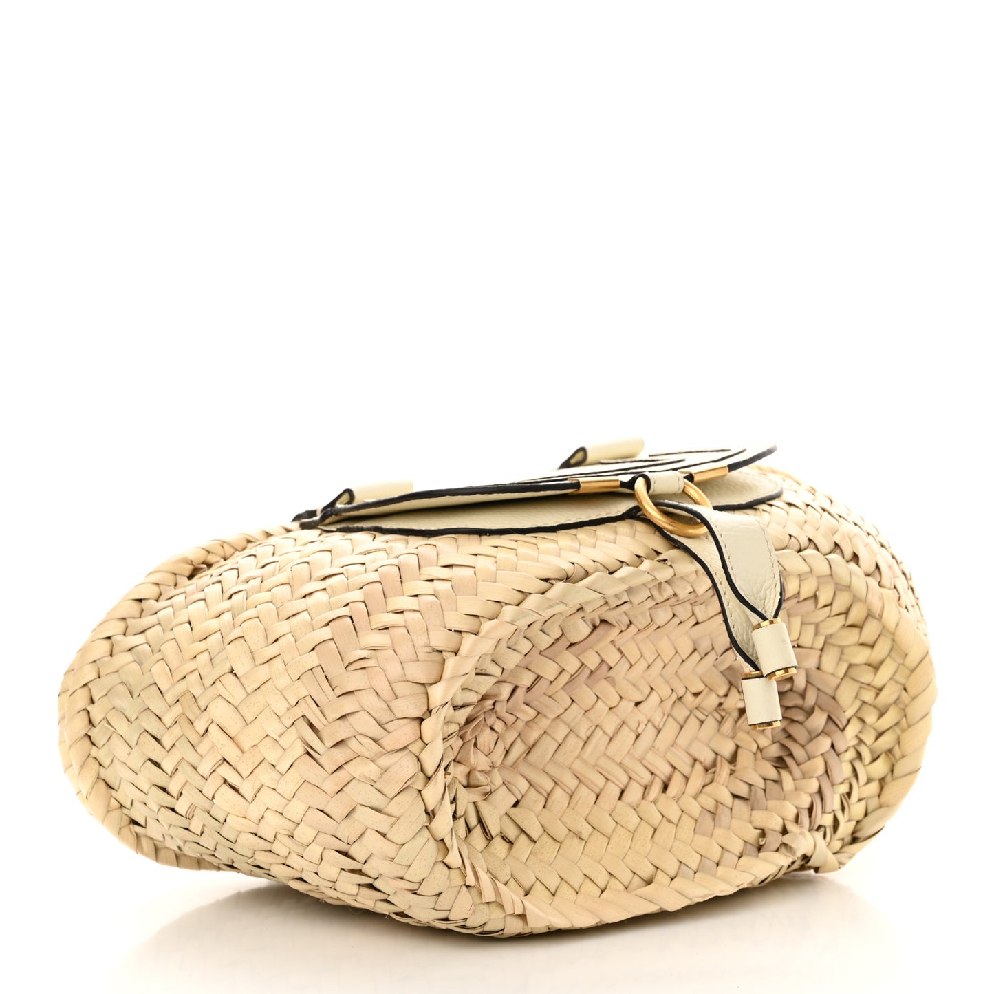 Raffia Small Grain Calfskin Mini Marcie Basket White