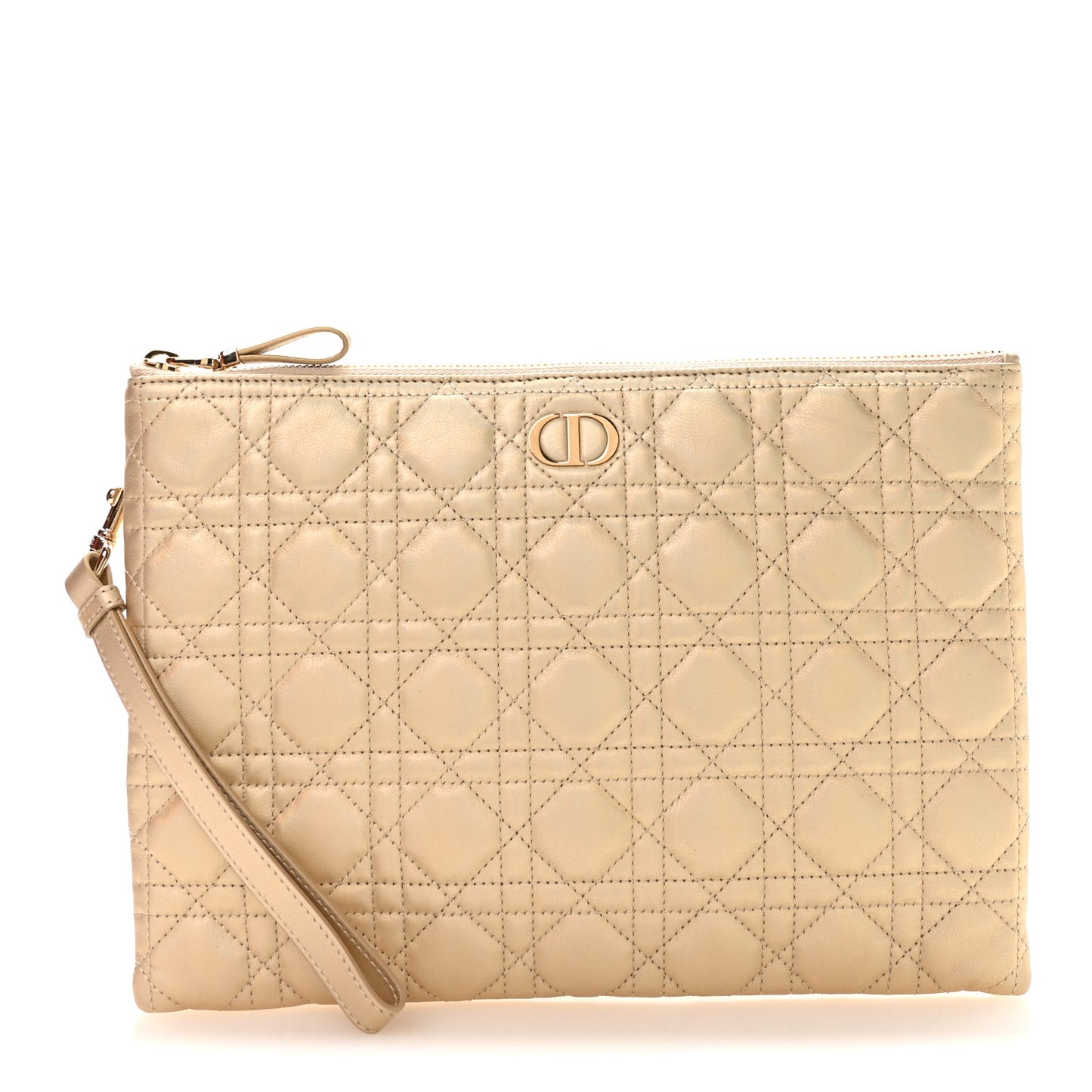 Metallic Lambskin Cannage Large Caro Daily Pouch Gold