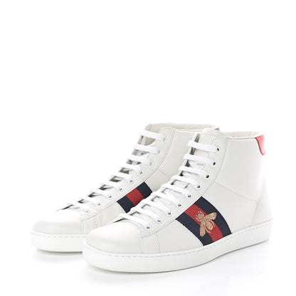 Gucci Calfskin Miro Soft Web Bee Embroidered Mens Ace High Top Sneakers 9 White 3 of 8