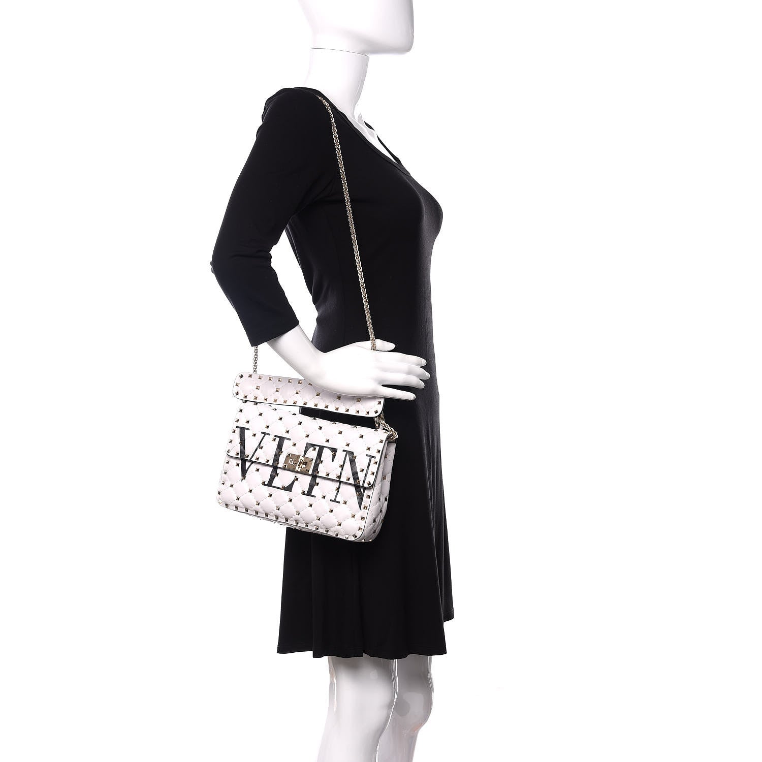 Valentino Garavani Lambskin VLTN Print Medium Rockstud Spike Shoulder Bag Optic White Black 2 of 12