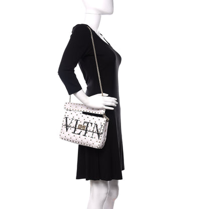 Valentino Garavani Lambskin VLTN Print Medium Rockstud Spike Shoulder Bag Optic White Black 2 of 12
