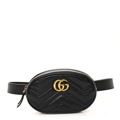 Gucci Calfskin Matelasse GG Marmont Belt Bag 85 34 Black 1 of 12
