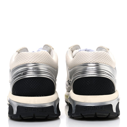 Chanel Fabric Laminated Calfskin Stretch CC Womens Sneakers 40 White Silver 6 of 11