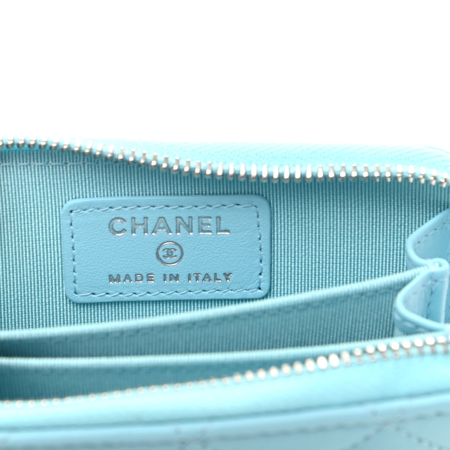 Chanel Lambskin Quilted Zip Around Coin Purse Wallet Neon Blue 6 of 9
