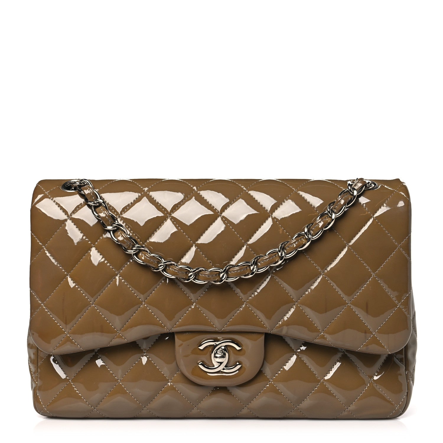 Chanel Patent Calfskin Quilted Jumbo Double Flap Grey 1 of 15