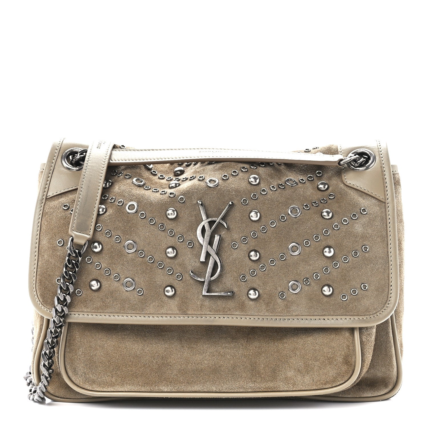 Saint Laurent Suede Matelasse Embellished Monogram Medium Niki Chain Satchel 1 of 11