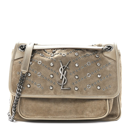 Saint Laurent Suede Matelasse Embellished Monogram Medium Niki Chain Satchel 1 of 11