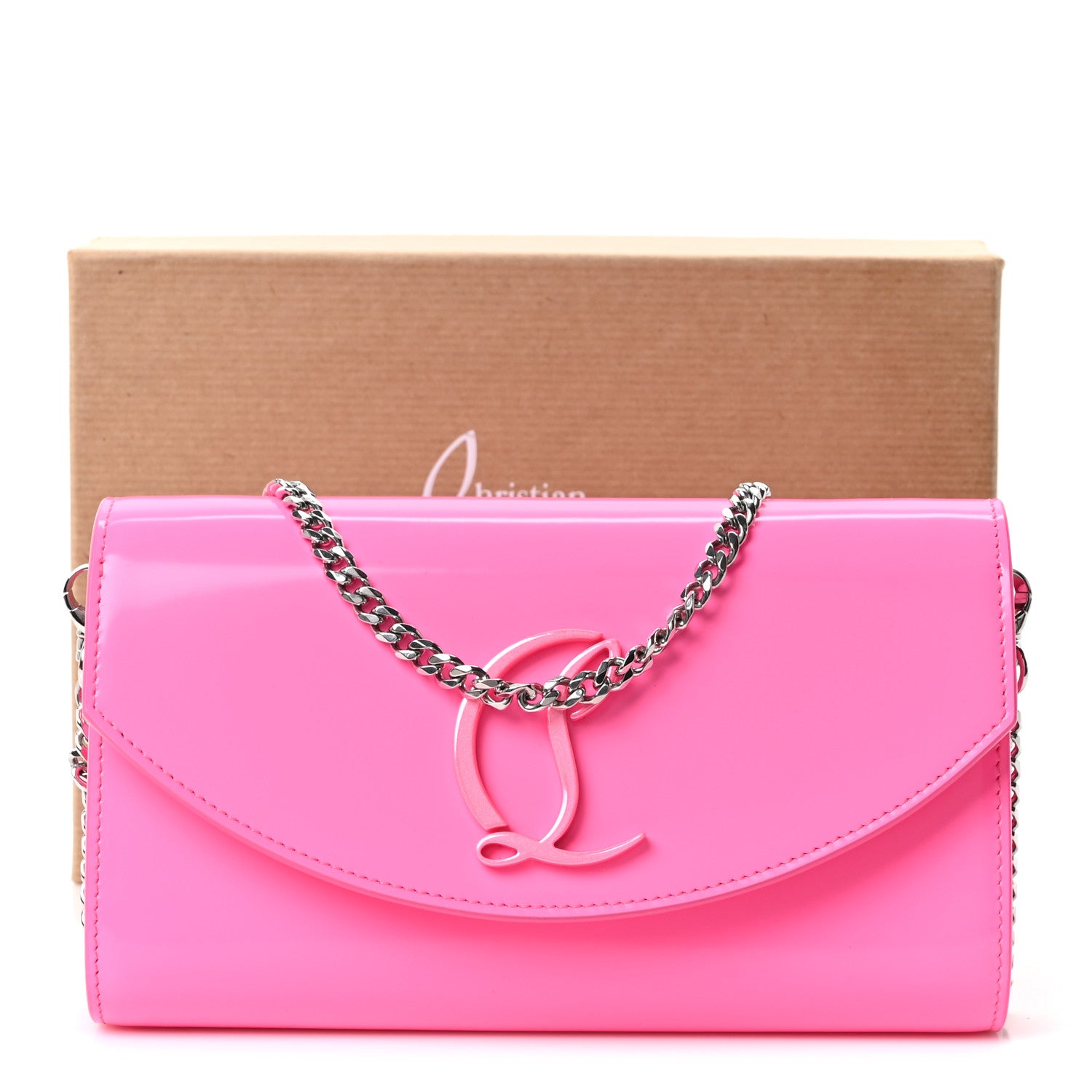 Christian Louboutin Patent Calfskin Loubi54 Crossbody Clutch Fluo Pink 10 of 10