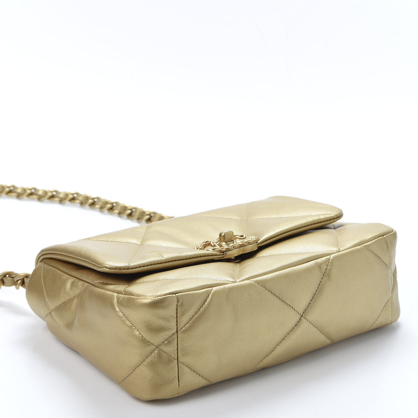 Metallic Goatskin Quilted Medium 19 Flap Gold