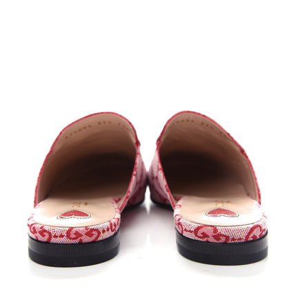 Gucci Canvas GG Monogram Horsebit Womens Princetown Slippers 37.5 Gardenia Hibiscus Red 7 of 11