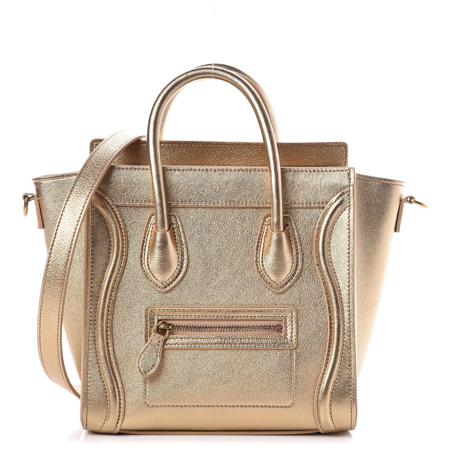 Celine Laminated Lambskin Nano Luggage Gold 1 of 13