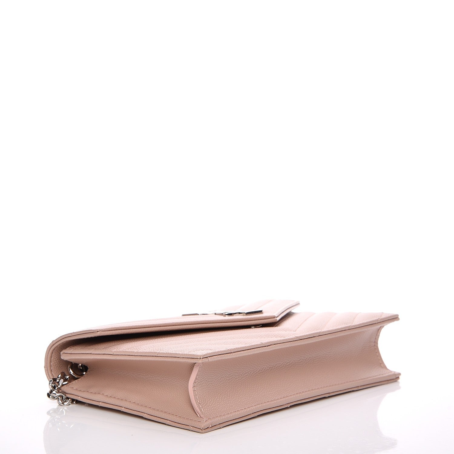 Saint Laurent Grain De Poudre Matelasse Chevron Monogram Envelope Chain Wallet Pale Pink 4 of 7