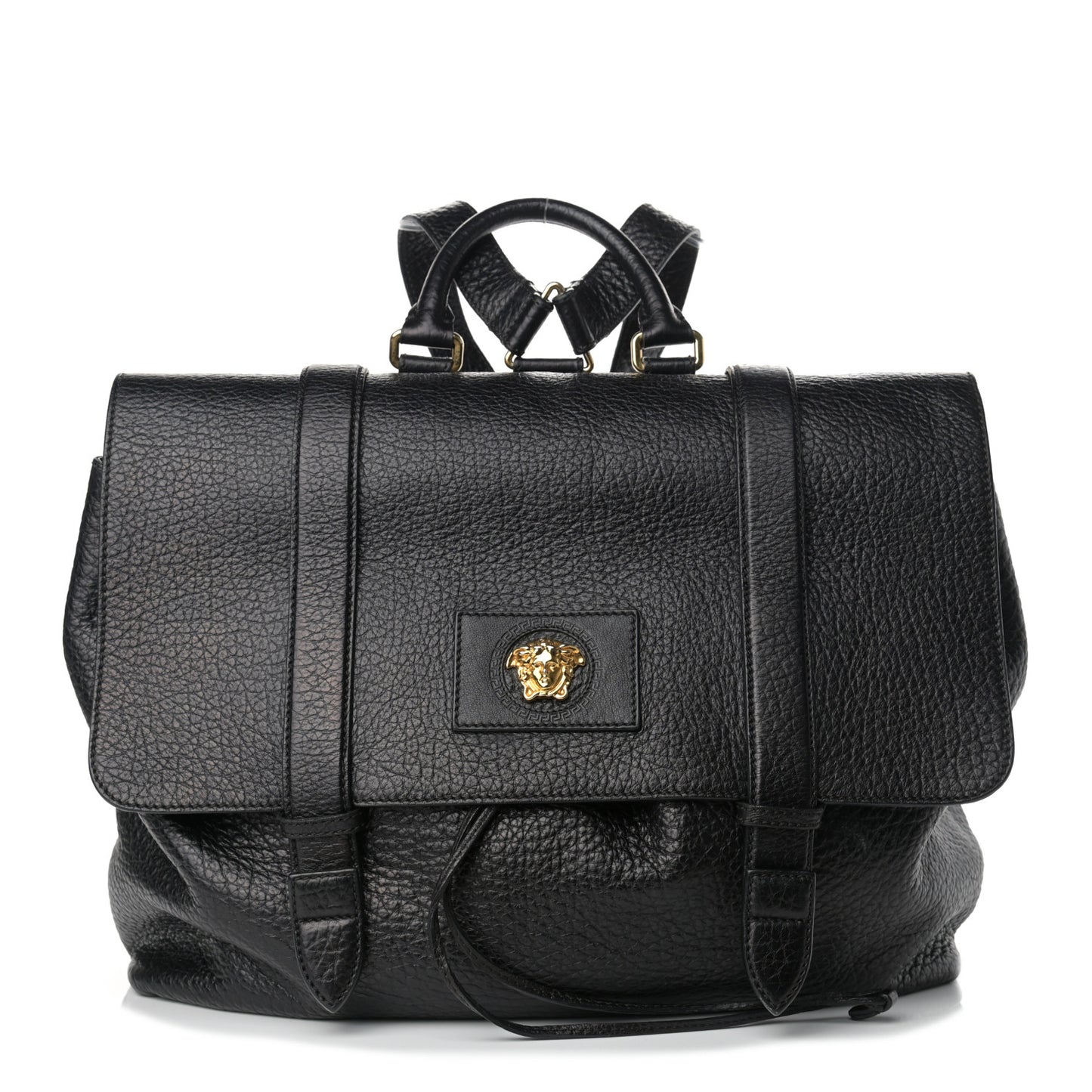 Grained Calfskin Palazzo Medusa Convertible Backpack Black