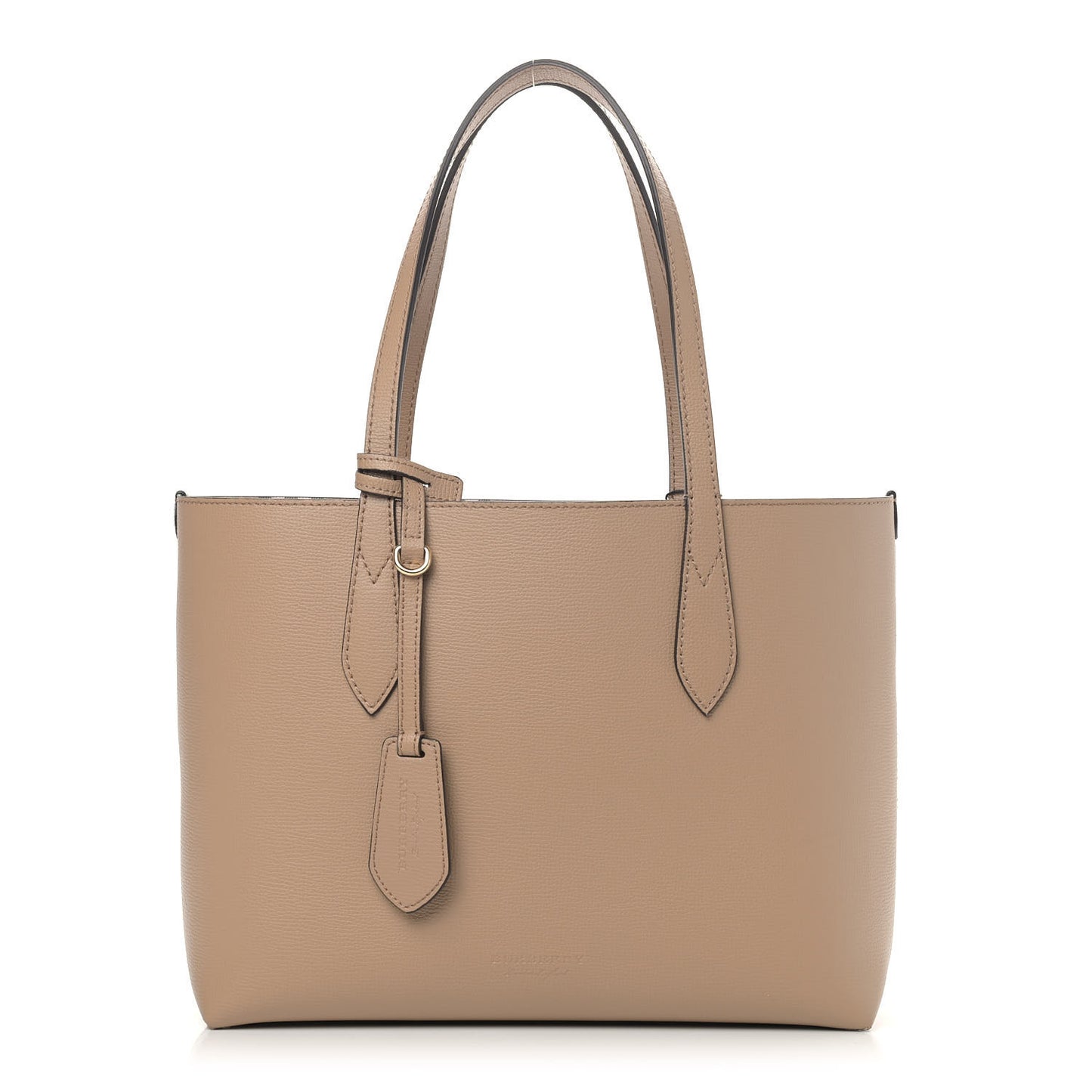 Grainy Calfskin Haymarket Check Small Reversible Tote Mid Camel