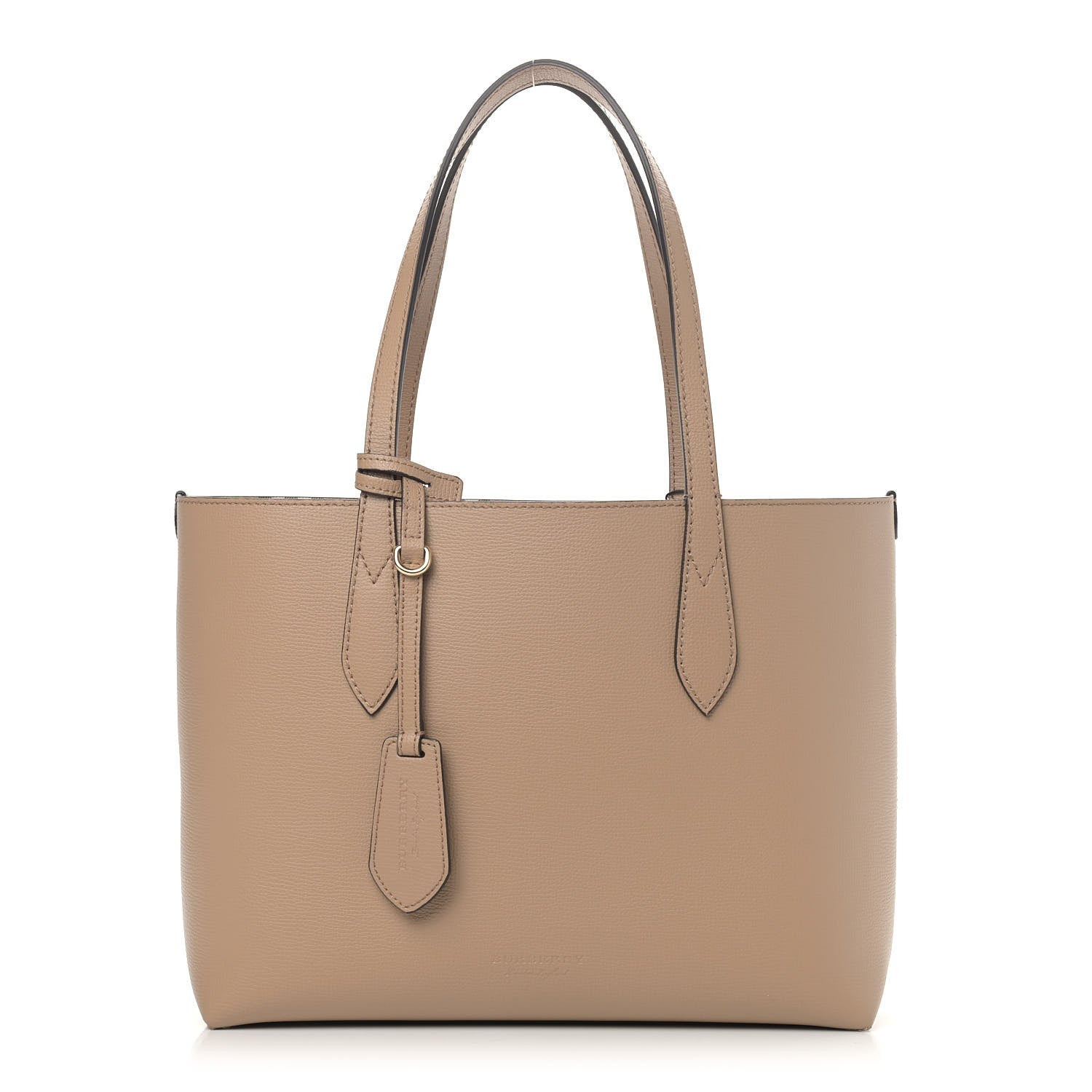Burberry Grainy Calfskin Haymarket Check Small Reversible Tote Mid Camel 1 of 16