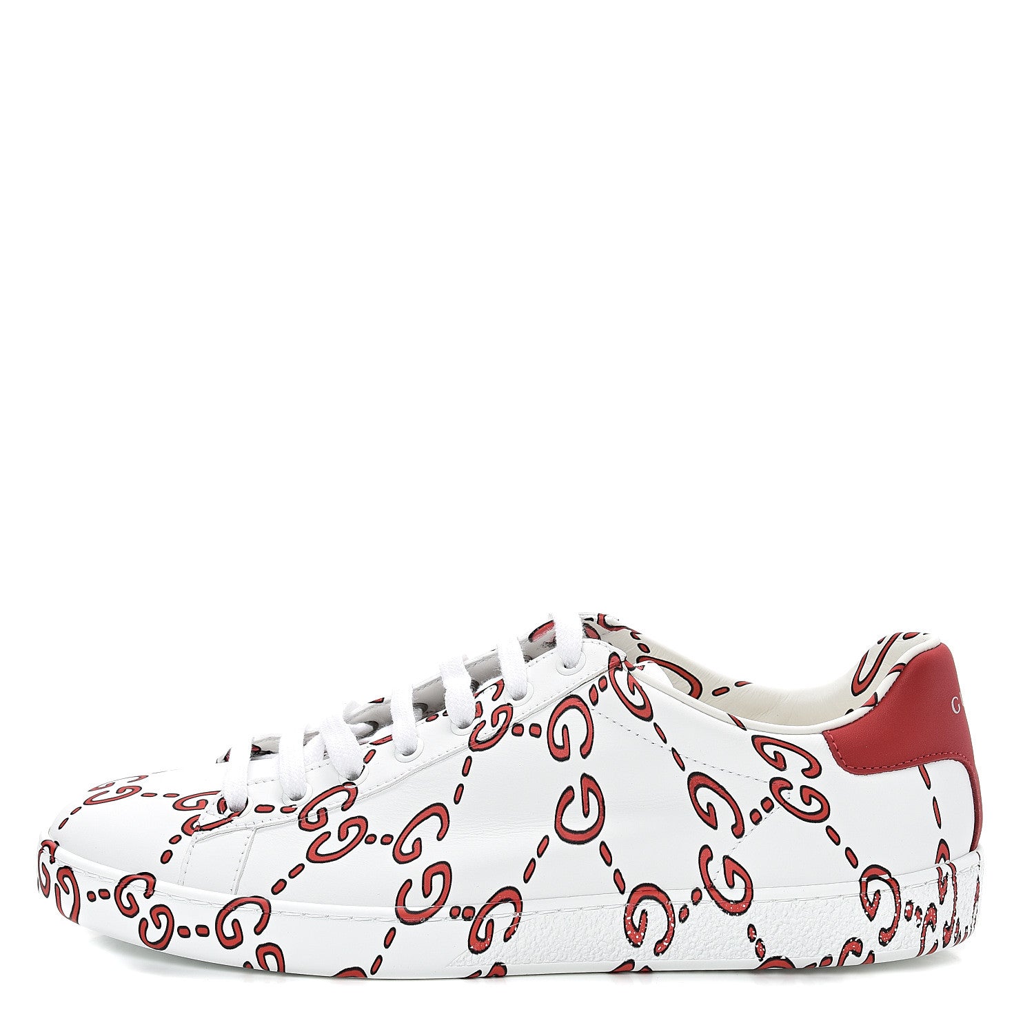 Gucci Calfskin GucciGhost Print Womens Ace Sneakers 40.5 White Hibiscus Red 1 of 10