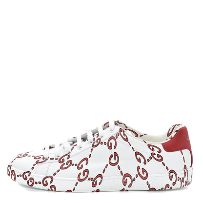 Gucci Calfskin GucciGhost Print Womens Ace Sneakers 40.5 White Hibiscus Red 1 of 10