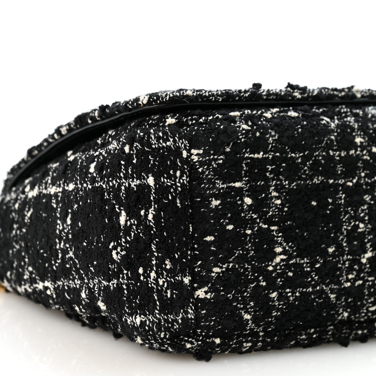Calfskin Tweed Embroidered Cannage Medium Caro Bag Black White