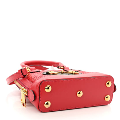 Gucci Straw Azalea Calfskin Woven Mini Horsebit 1955 Top Handle Bag Coral Wave Black 4 of 10
