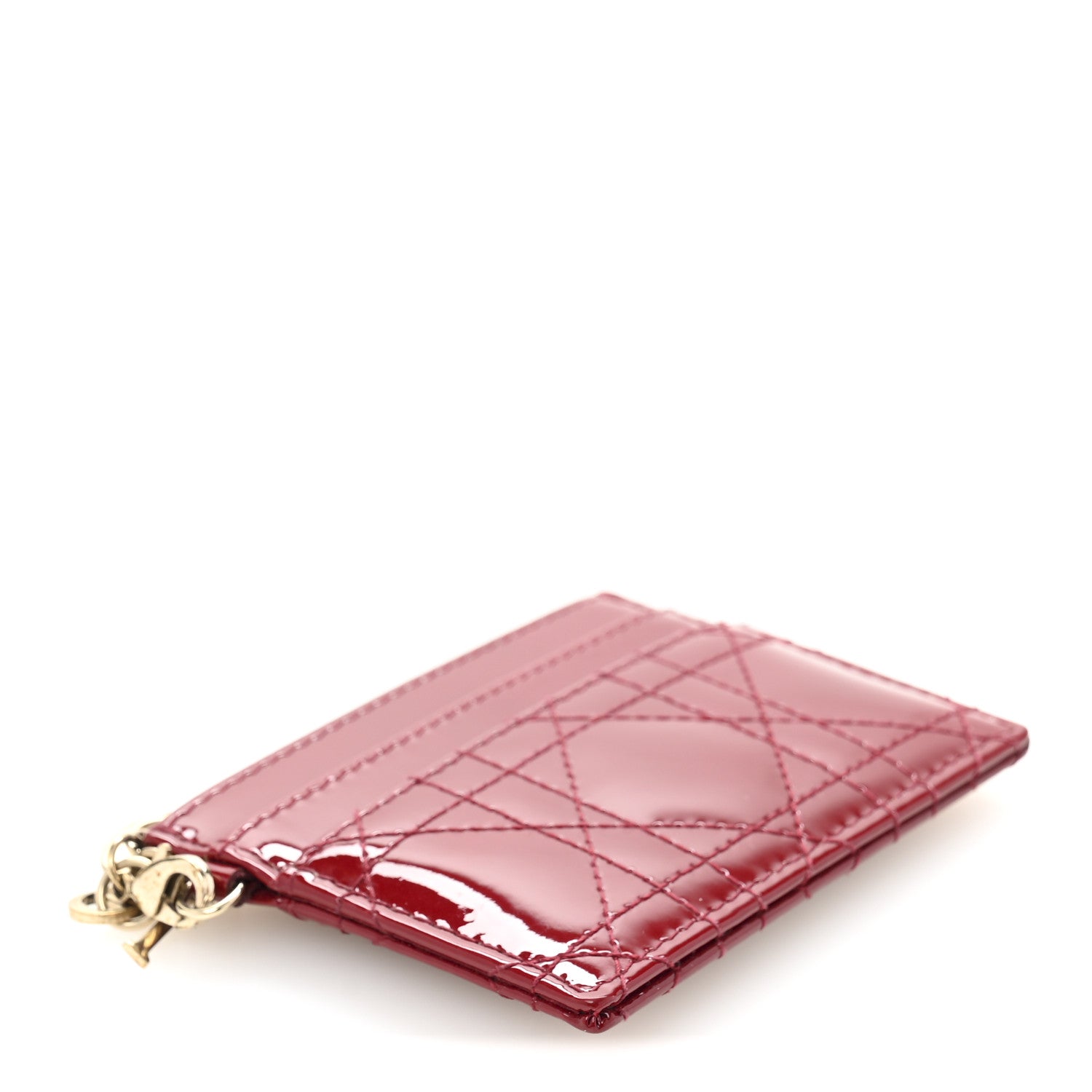 Christian Dior Patent Cannage Lady Dior Five-Slots Card Holder  Cherry Red 4 of 9