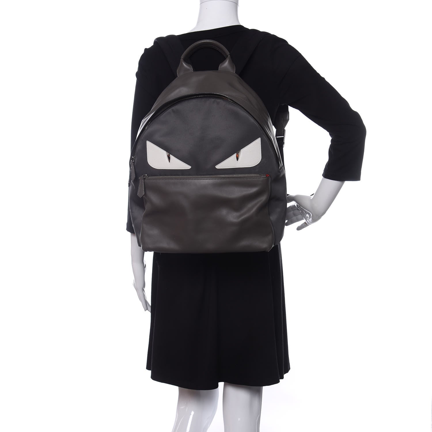 Fendi Nylon Vitello Century Dolce Monster Eyes Rounded Backpack Grey 2 of 11