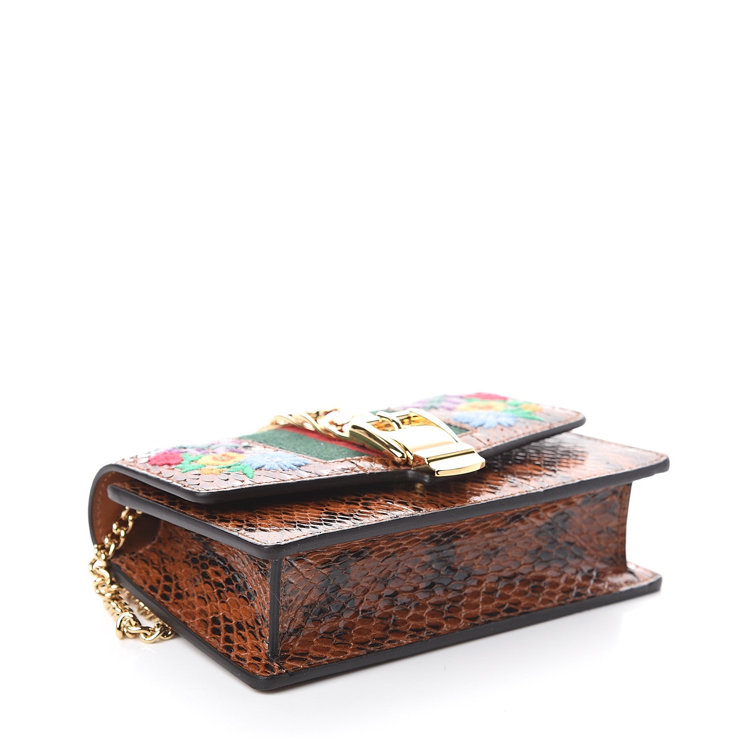Gucci Elaphe Web Floral Embroidered Super Mini Sylvie Chain Shoulder Bag Cuir Multicolor 3 of 7