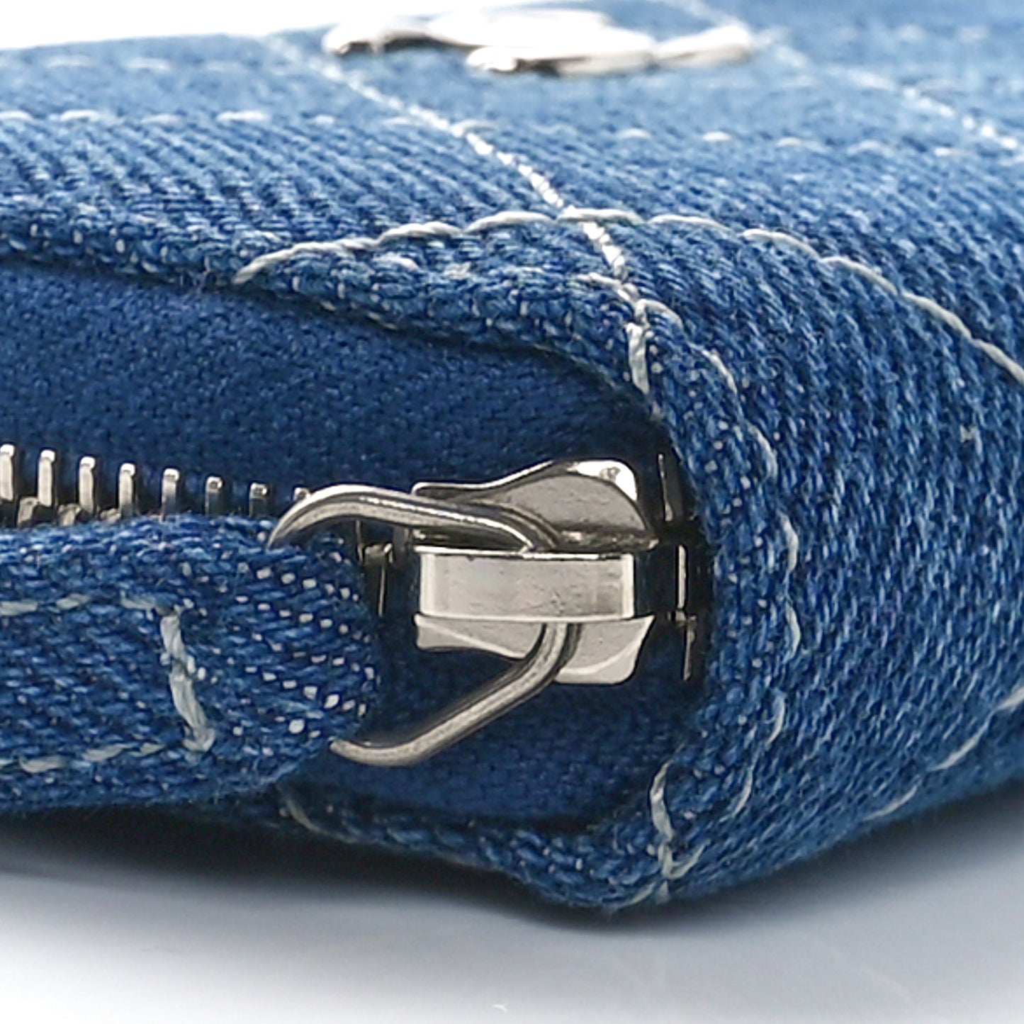 Denim Quilted Zip Coin Purse Blue
