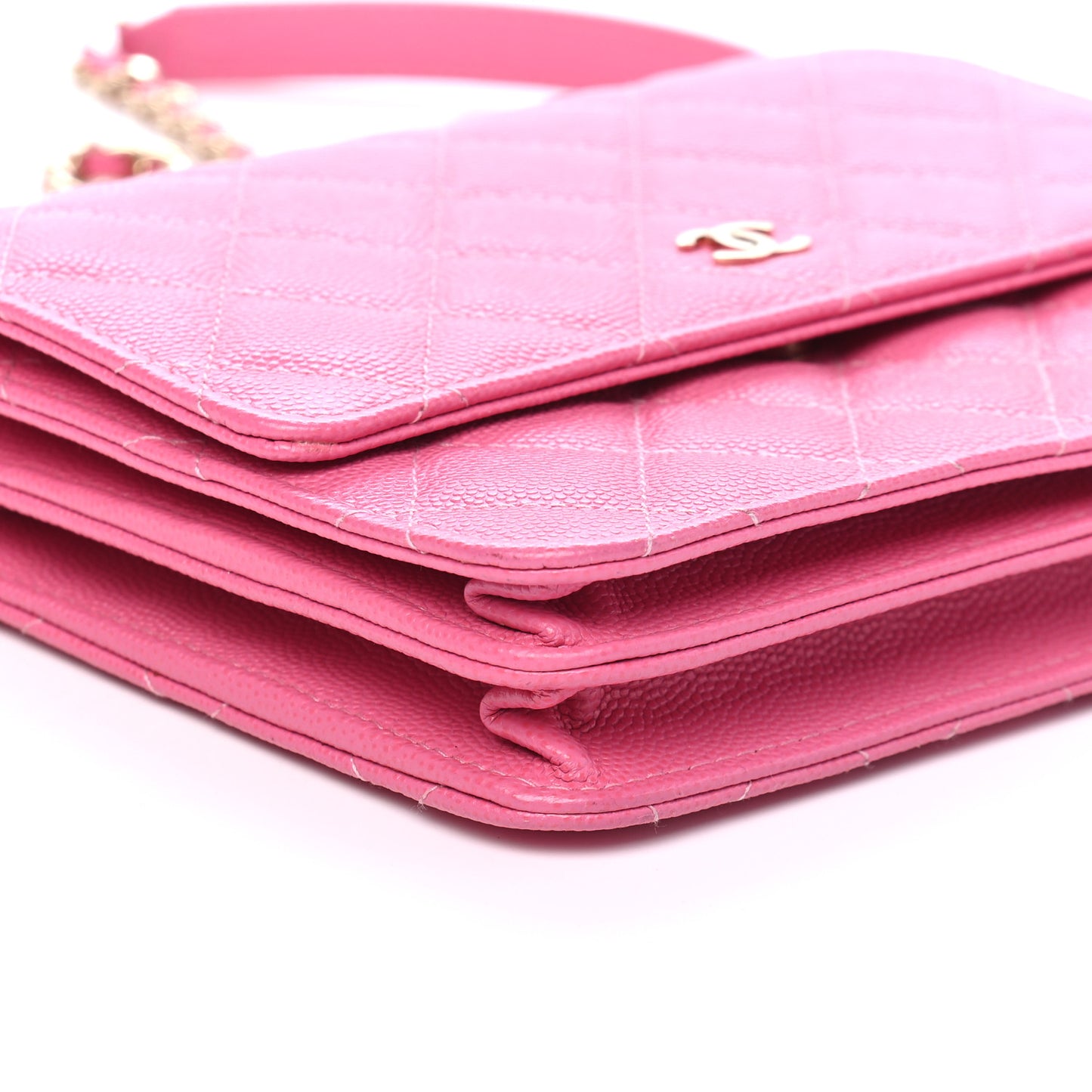 Caviar Quilted Square Wallet On Chain WOC Pink