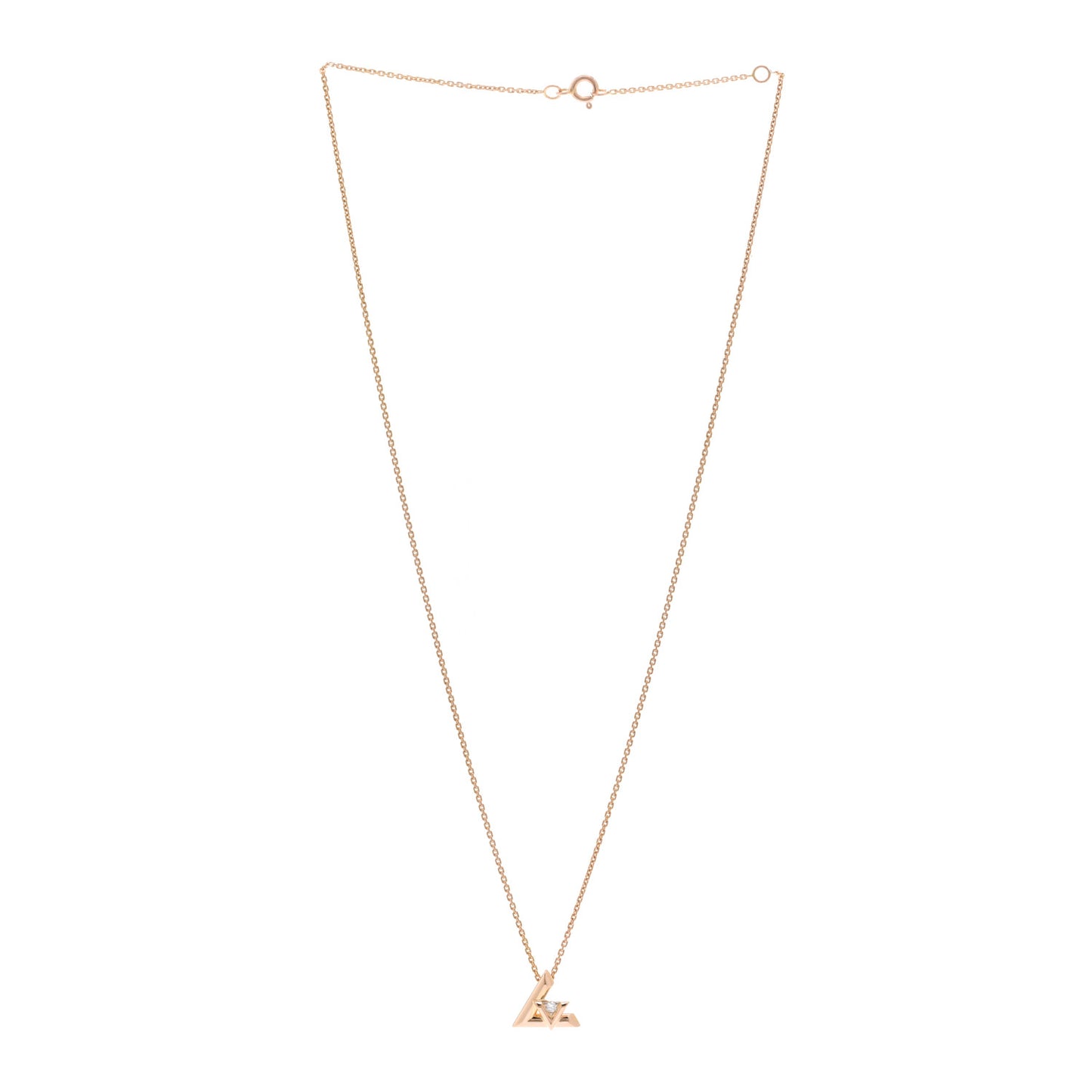 18K Pink Gold Diamond Small LV Volt One Pendant Necklace