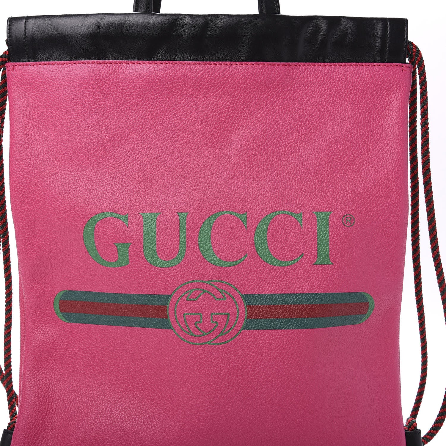 Gucci Grained Calfskin Logo Drawstring Backpack Box Pink Green Black 11 of 11