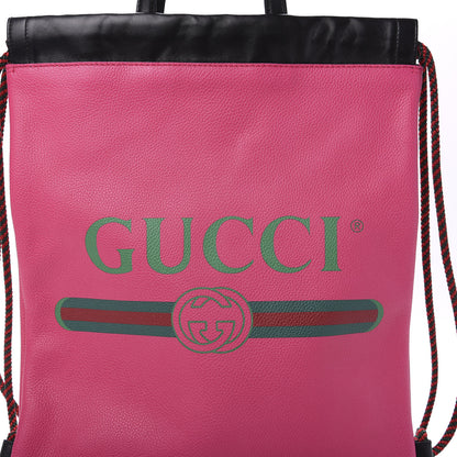 Gucci Grained Calfskin Logo Drawstring Backpack Box Pink Green Black 11 of 11