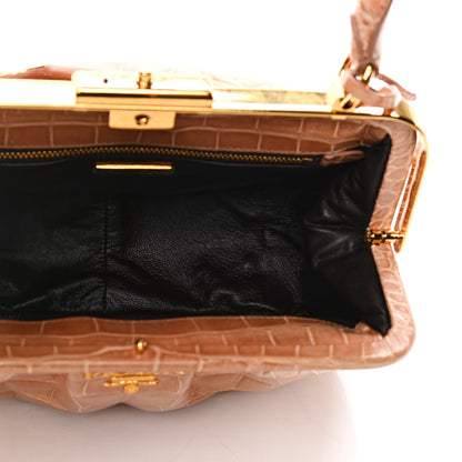 Prada Crocodile Frame Shoulder Bag Brown 5 of 7