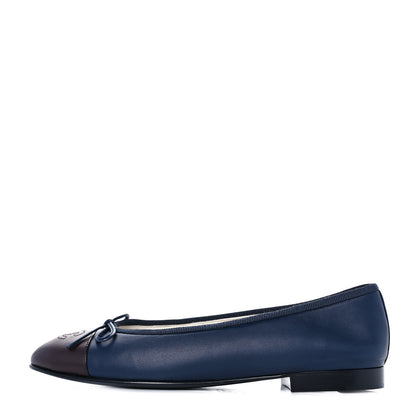 Chanel Lambskin Cap Toe Ballerina Flats 38.5 Dark Navy Marron 1 of 11