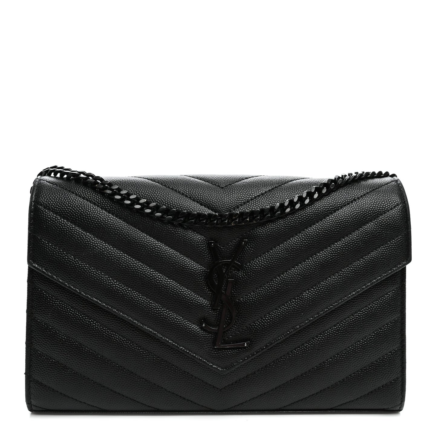 Grain De Poudre Matelasse Chevron Monogram Monochrome Chain Wallet Black