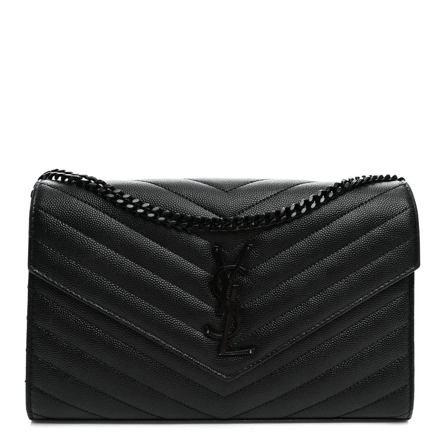 Saint Laurent Grain De Poudre Matelasse Chevron Monogram Monochrome Chain Wallet Black 1 of 10