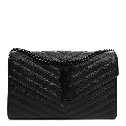 Saint Laurent Grain De Poudre Matelasse Chevron Monogram Monochrome Chain Wallet Black 1 of 10