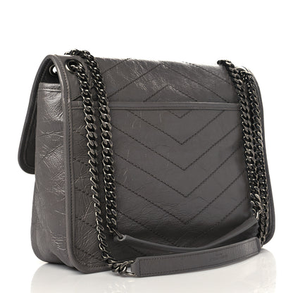 Saint Laurent Crinkled Calfskin Matelasse Monogram Medium Niki Chain Satchel Fog 2 of 5