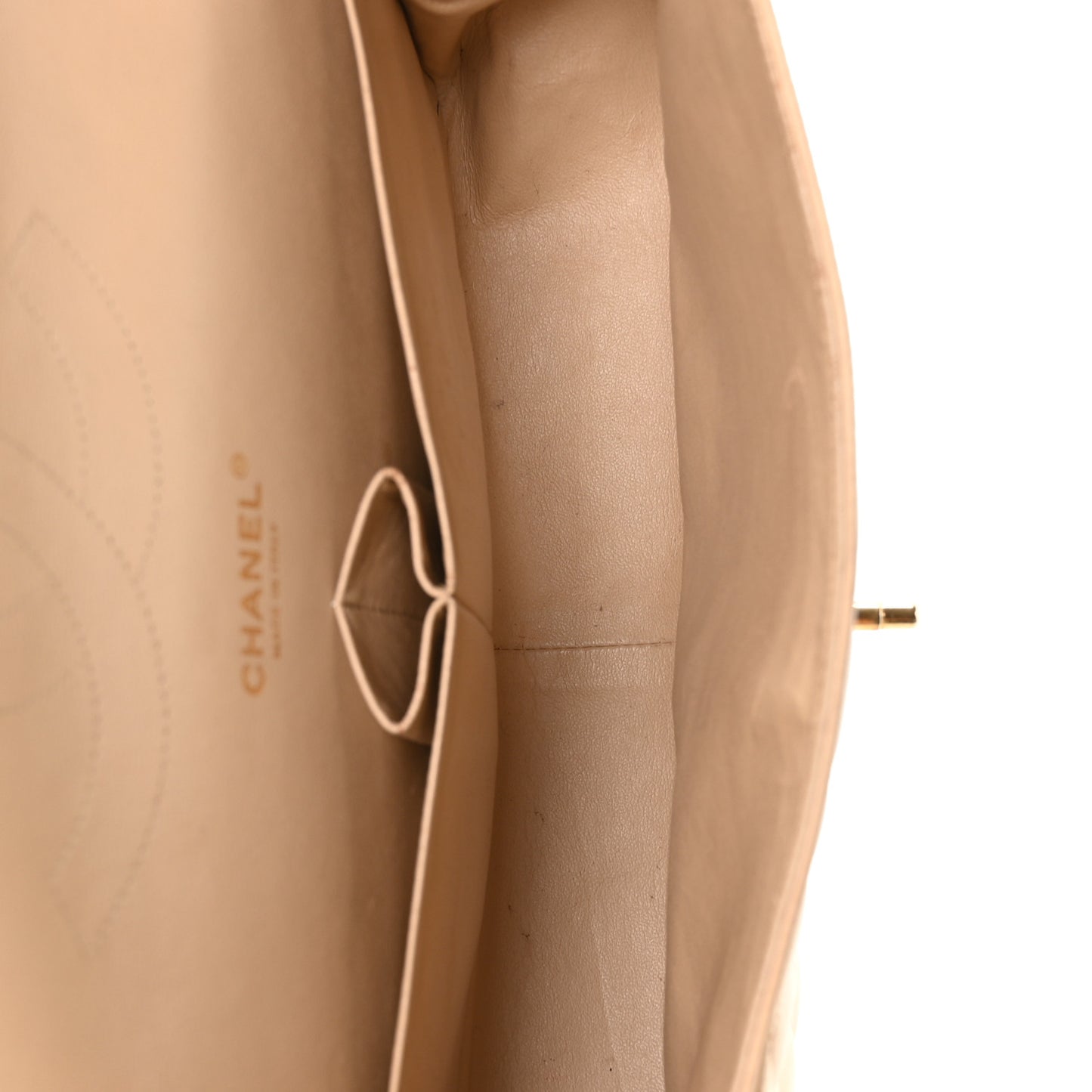 Lambskin Quilted Jumbo Double Flap Beige