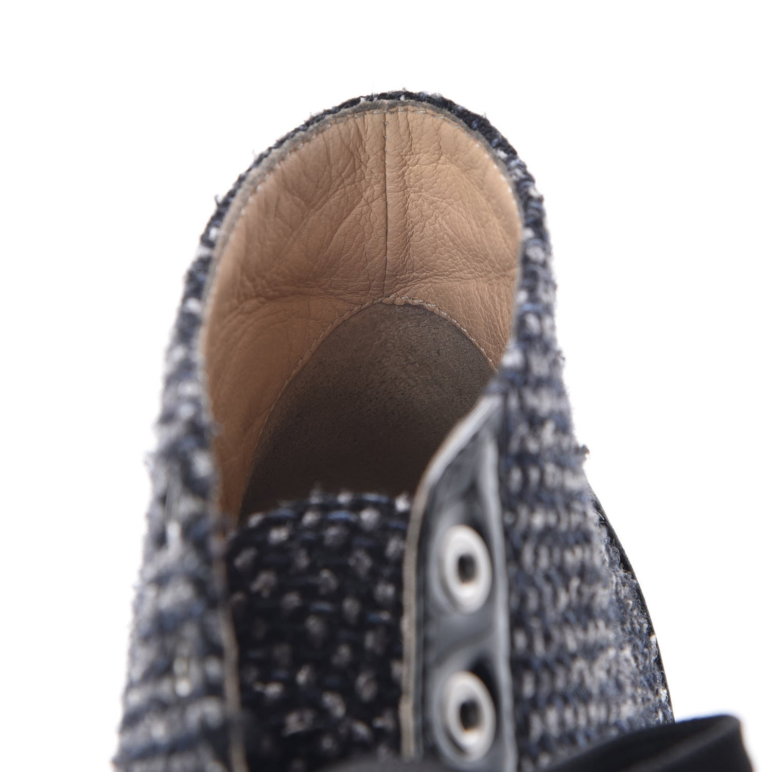 Chanel Tweed Calfskin Patent CC Lace Up Short Boots 41 Black Grey Dark Navy 13 of 17