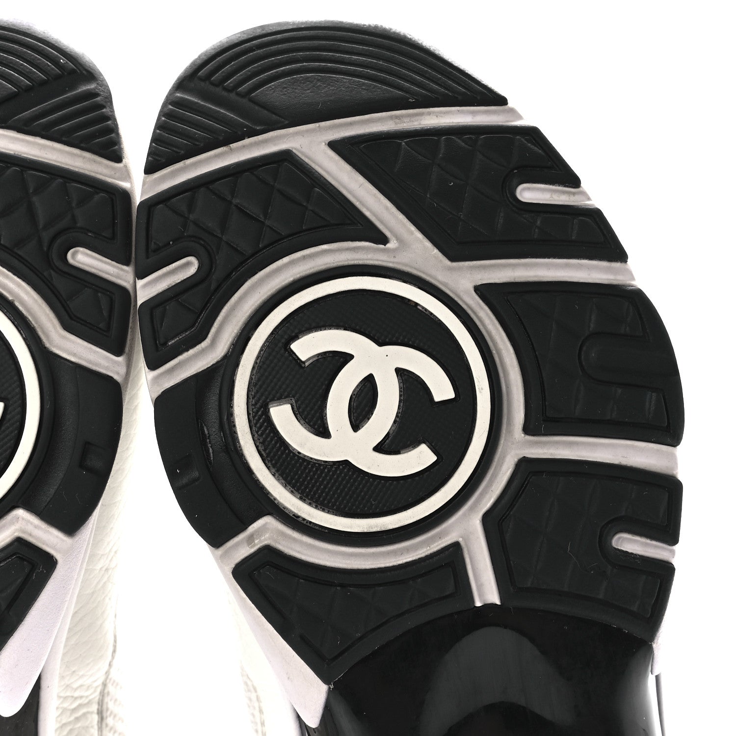 Chanel Mesh Suede Calfskin Grained Calfskin Womens CC Sneakers 38.5 White Black 6 of 8