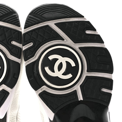 Chanel Mesh Suede Calfskin Grained Calfskin Womens CC Sneakers 38.5 White Black 6 of 8