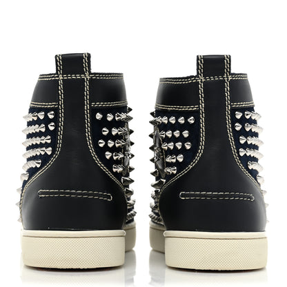 Christian Louboutin Calfskin Mens Louis Spikes Flat Sneakers 44 Navy Black 4 of 14