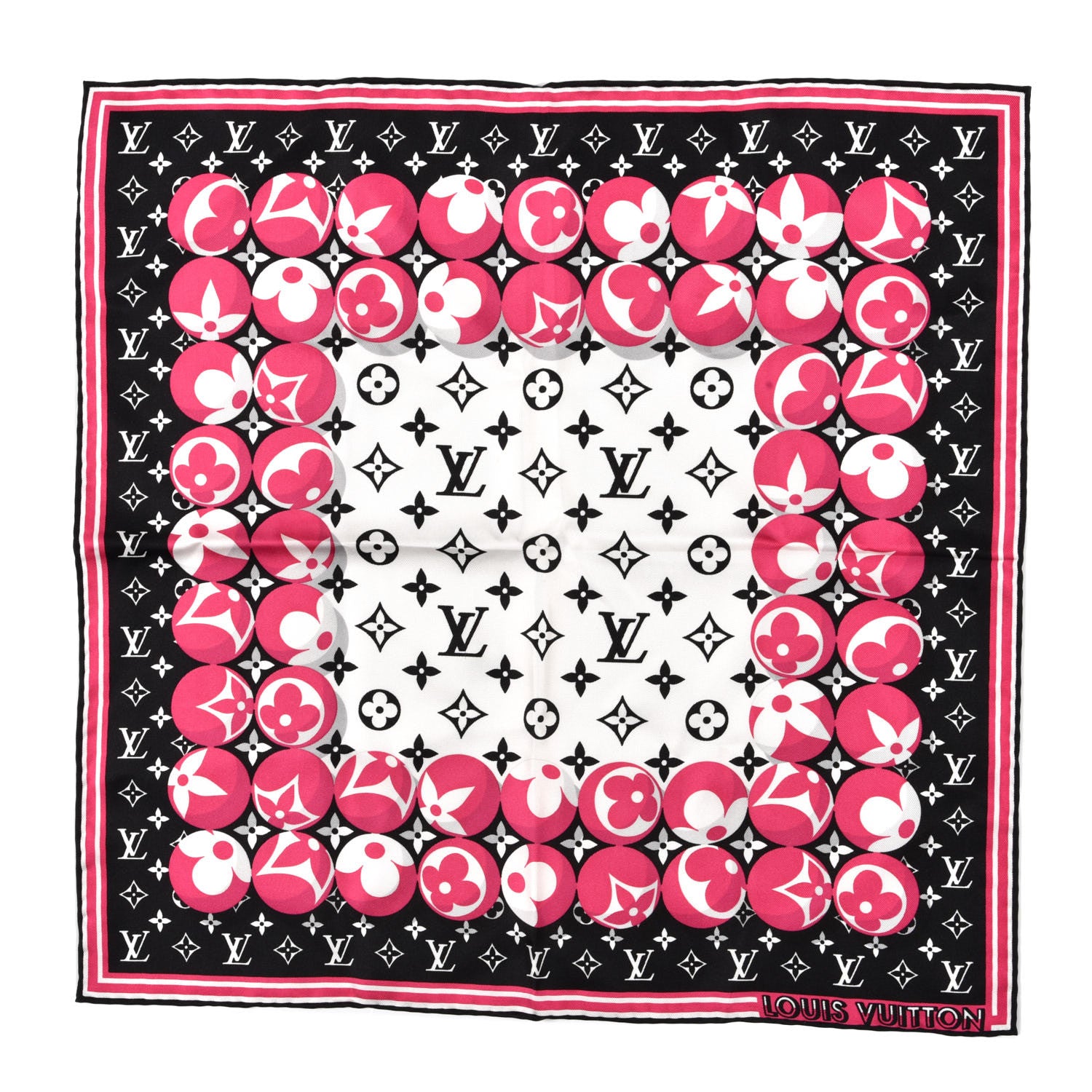 Louis Vuitton Silk Monogram Marbles Square 45 Scarf Black White Rose 1 of 3