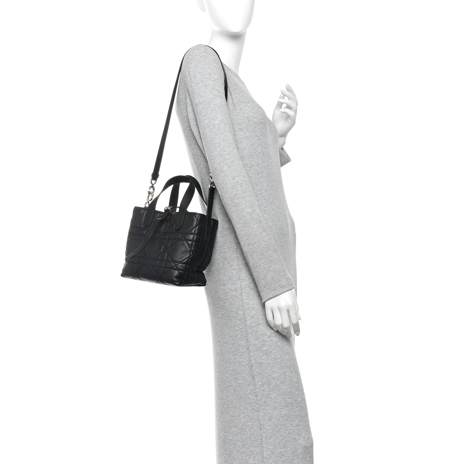 Christian Dior Calfskin Macrocannage Small Toujours Vertical Tote Black 2 of 9