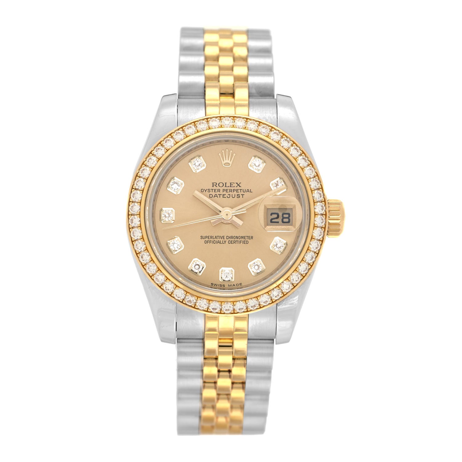 Rolex Stainless Steel 18K Yellow Gold Diamond 26mm Oyster Perpetual Datejust Watch Champagne 179383 1 of 4
