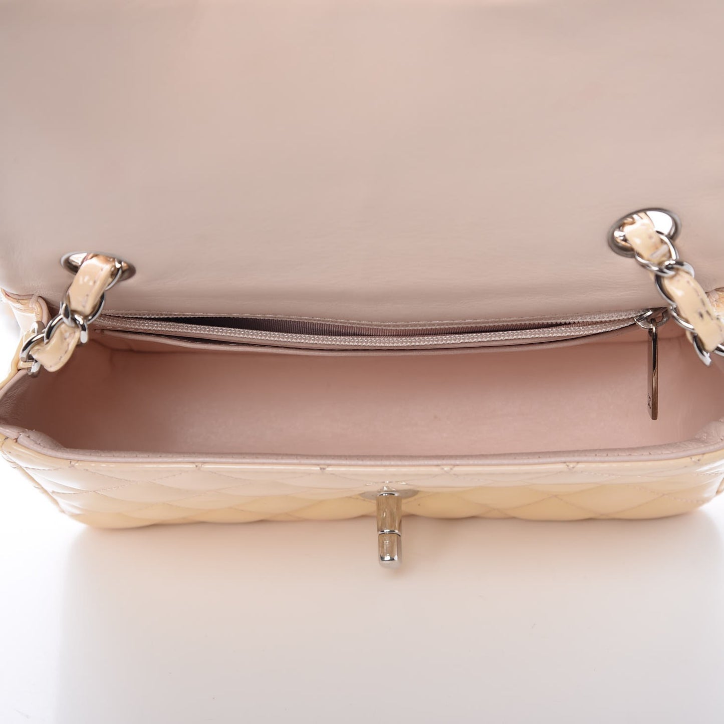 Patent Calfskin Quilted Mini Rectangular Flap Rose Clair