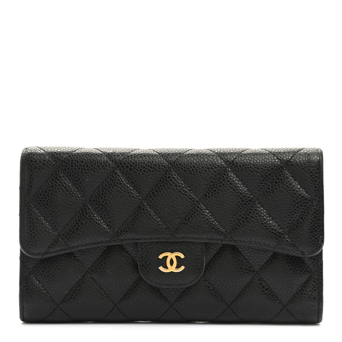 Caviar Quilted Large Flap Wallet Black