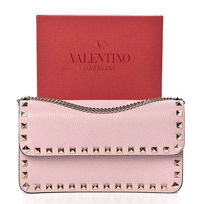 Valentino Garavani Pebbled Calfskin Rockstud Flap Wallet On Chain Poudre 10 of 10
