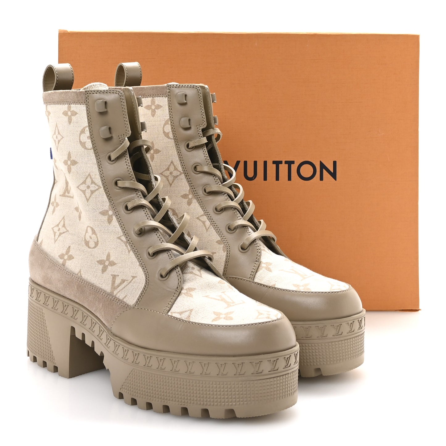 Suede Calfskin Laureate Platform Desert Boots 38.5 Beige
